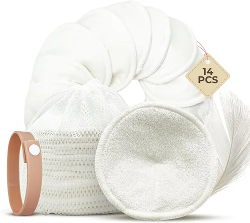 Comfort Shells® Almohadillas de lactancia reutilizables, paquete de 14 almohadillas ultrasuaves para el pecho + bolsa de lavandería + pulsera de