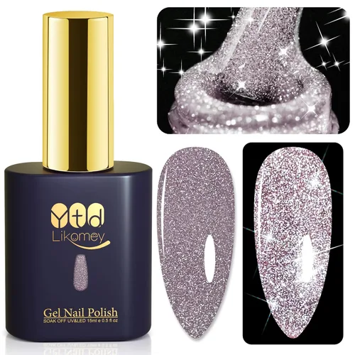 Miniatura 17 de YTD Likomey - Esmalte de uñas de gel con purpurina reflectante, 0.5 fl oz (15 ml), color negro con destellos de diamante, tono azul oscuro