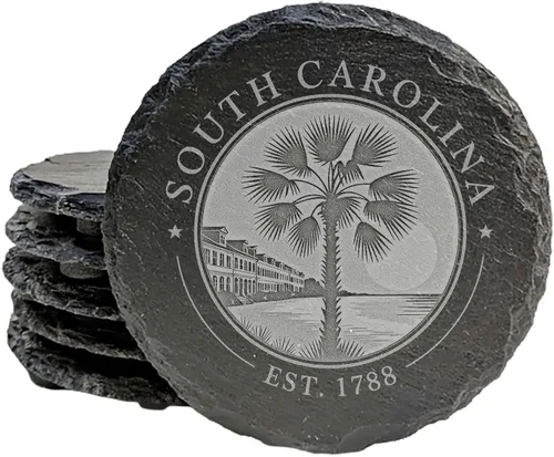 Miniatura 17 de Rustic Slate Coasters Set of 6, Round 4" with South Carolina 'Home Sweet Home' Design, for Holidays, Birthdays, Housewarming, She-Shed, Man Cave
