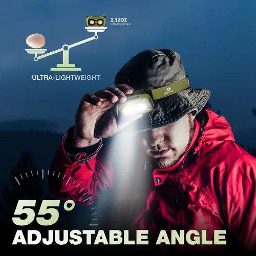 Miniatura 7 de Mossy Oak Linterna frontal recargable de 600 lúmenes, faro LED ligero con luz blanca y roja, lámpara frontal impermeable con banda antideslizante