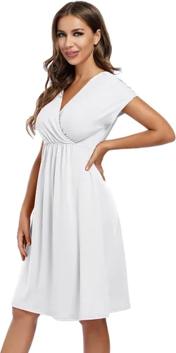 Miniatura 2 de Coolmee Vestido de maternidad para mujer, con cuello en V, acampanado, longitud hasta la rodilla, vestido cruzado para baby shower o uso casual