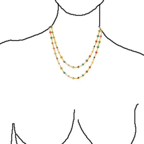 Miniatura 2 de Delicado collar de cadena larga de capa de mal de ojo multicolor para mujeres, adolescentes, chapado en oro de 14 quilates, plata de ley 925, Vidrio