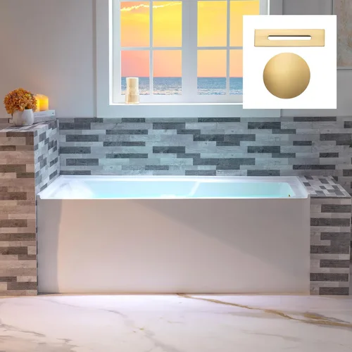 Miniatura 24 de WOODBRIDGE Bañera rectangular de acrílico de 60 pulgadas en blanco con drenaje derecho, desagüe desplegable negro mate incluido BA6030R Mate negro