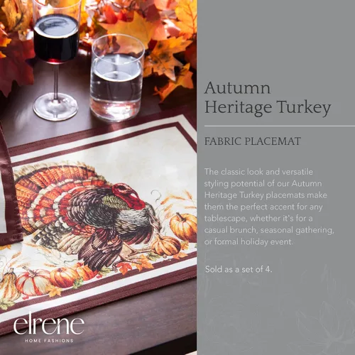 Miniatura 2 de Elrene Home Fashions Autumn Heritage - Manteles individuales de diseño de pavo, juego de 4, 13 x 19 pulgadas