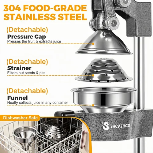 Miniatura 3 de Exprimidor de hierro fundido, prensa manual de cítricos, exprimidor de frutas de alta resistencia con piezas de acero inoxidable desmontables y base