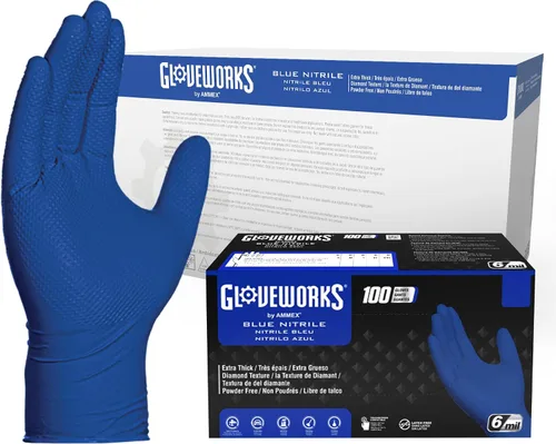 Miniatura 8 de GLOVEWORKS HD - Guantes desechables industriales de nitrilo azul real, 6 mil, sin látex ni polvo, seguros para alimentos, textura de diamante elevado