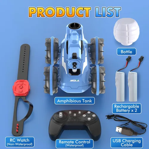 Miniatura 6 de Coche de control remoto 3 en 1, barco a control remoto y pistola de agua, juguete anfibio con pulsera de control de gestos, pistola de chorro