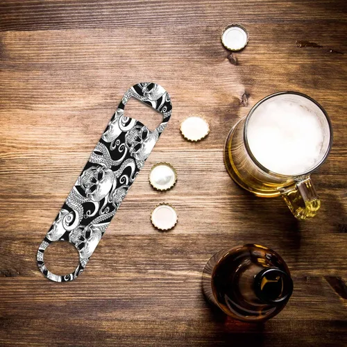 Miniatura 6 de Abrebotellas de acero inoxidable con diseño de calavera, hueso pirata, pulpo, tentáculo, malvado, estilo Rock-N-Roll, llavero para el hogar, cocina