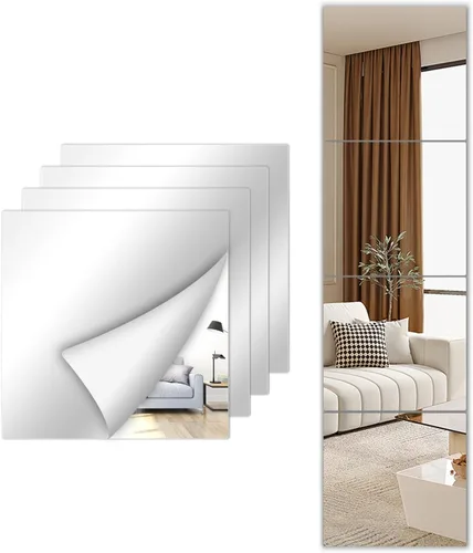 Miniatura 8 de Espejo pequeño adhesivo para decoración de pared, espejos adhesivos de seguridad de plástico sin vidrio para niños pequeños, paquete de 4 azulejos