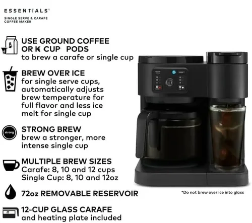 Miniatura 3 de KeuriigK K Duo Essentials, Cafetera y jarra de una sola porción en cápsulas K Cup, varios tamaños (8, 10 o 12 onzas), jarra de vidrio de 12 tazas