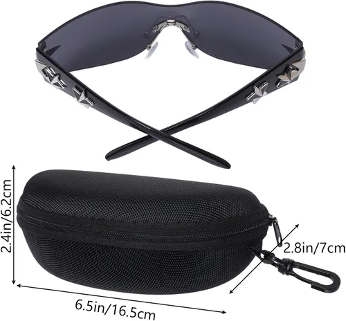 Miniatura 4 de Nydotd Lentes de sol Y2K sin montura envolventes para mujeres y hombres, sin marco, gafas de sol de moda de los años 2000 Marco negro / Lente negro
