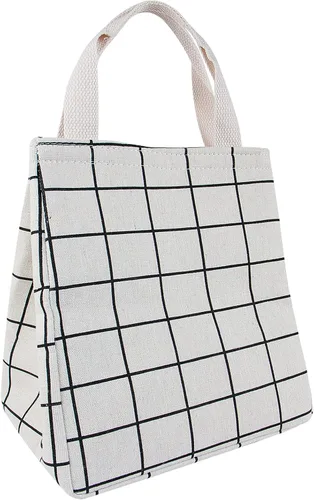 Miniatura 8 de Lonchera térmica para mujeres y hombres, bolsas reutilizables para el almuerzo para adultos para el trabajo o viajes (cuadros negros)
