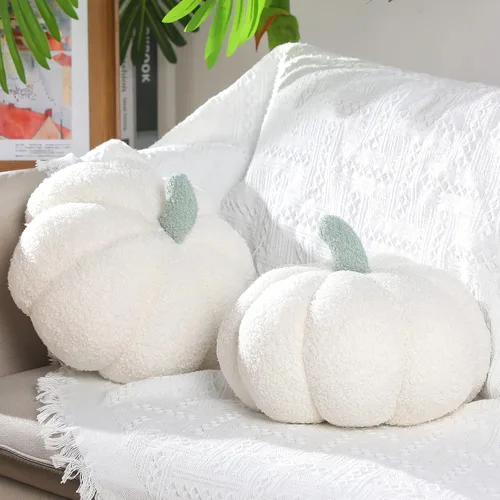 Miniatura 8 de Queekay 2 almohadas de calabaza de felpa de 11 x 9.5 pulgadas, decoración de calabaza rellena de Acción de Gracias para otoño, hogar, dormitorio