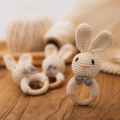 Miniatura 9 de Sonajero de bebé de ganchillo, juguete agitador de bebé, sonajeros de bebé de 0 a 6 meses, juguetes hechos a mano, sonajero de conejo de Pascua