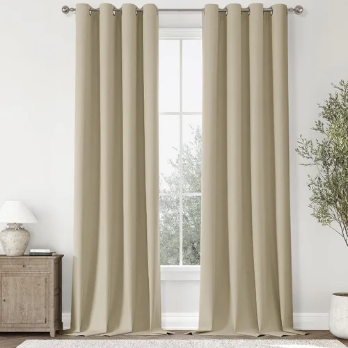Miniatura 113 de ChrisDowa Cortinas 100% Opacas de Abedul Sólido de 45 Pulgadas de Largo, 2 Paneles para Dormitorio y Sala de Estar, Estilo Granja Oscurecedoras