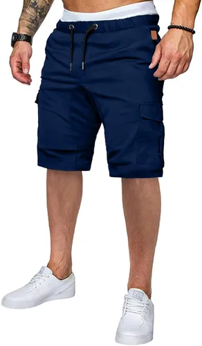 Miniatura 10 de JMIERR Pantalones cortos de carga casuales para hombre, de algodón, con cordón elástico, para verano, playa, pantalones cortos chinos con 6 bolsillos