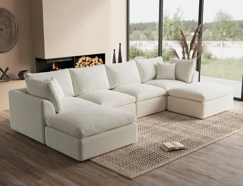 Miniatura 46 de ohllob Sofás seccionales Cloud de 110 pulgadas para sala de estar, sofá deshuesado en forma de L con otomana, sofá modular de 3 plazas, color negro