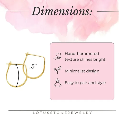 Miniatura 37 de Aretes de aro finos martillados, elegantes plata esterlina geométrica sólida, relleno de oro y relleno de oro rosa; para mujer por Lotus Stone