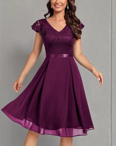 Miniatura 5 de MISSMAY Vestido retro de cóctel de estilo clásico con encaje y cuello en V para mujer