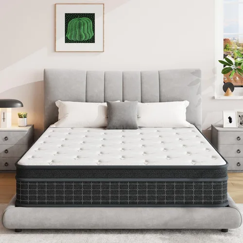 SupremeSleep Colchón Tamaño Completo, Colchón Completo de 12 Pulgadas en una Caja, Bobinas de Bolsillo Envueltas Individualmente para Aislar el
