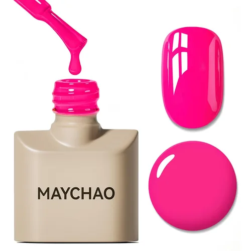 MAYCHAO Esmalte de uñas de gel rosa intenso de 0.5 onzas líquidas, 1 unidad de esmalte de gel rosa brillante, esmalte de uñas que se absorbe con luz