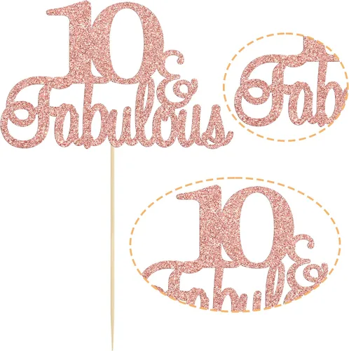 Miniatura 3 de Gyufise 1 decoración de pastel de 10 y fabulosa decoración de pastel de oro rosa con purpurina de diez y fabulosos adornos para tartas de feliz 10º