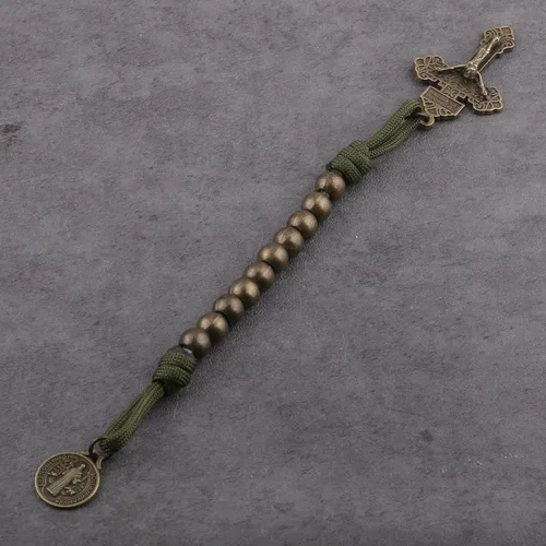 Miniatura 39 de Rosario de bolsillo estilo abierto una década de acero inoxidable rosario católico con crucifijo medalla de San Benito con bolsa de regalo