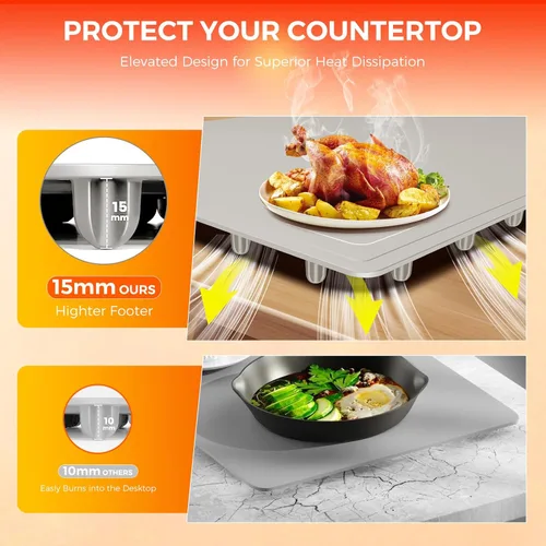Miniatura 5 de Tapete de calentamiento de alimentos Temperatura máxima de 248 ℉, bandeja de calentamiento eléctrica con temporizador y 8 niveles ajustables