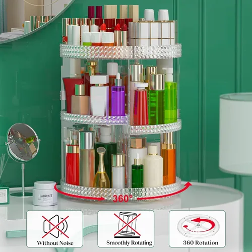 Miniatura 6 de Awenia Organizador de maquillaje giratorio de 360 grados, almacenamiento de maquillaje ajustable, 7 capas de gran capacidad, unidad