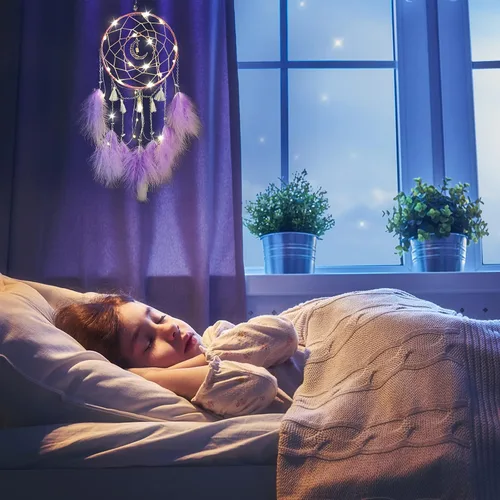 Miniatura 2 de Nice Dream - Atrapasueños con luces LED, hechos a mano para el dormitorio, para colgar en la pared, decoración del hogar, adornos, artesanías