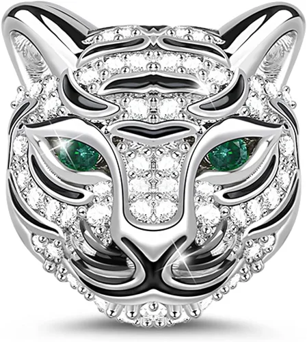 GNOCE Dijes de lobo de tigre para pulsera de plata de ley 925 con cuentas de cabeza de animal y león para mujeres, hombres, niñas, niños, collar,