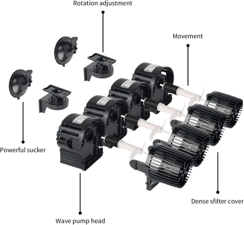 Miniatura 5 de Upettools 12680 GPH Wave Maker - Bomba de circulación para acuario, potente cabezal sumergible de 4 cabezales para tanques de agua dulce y salada