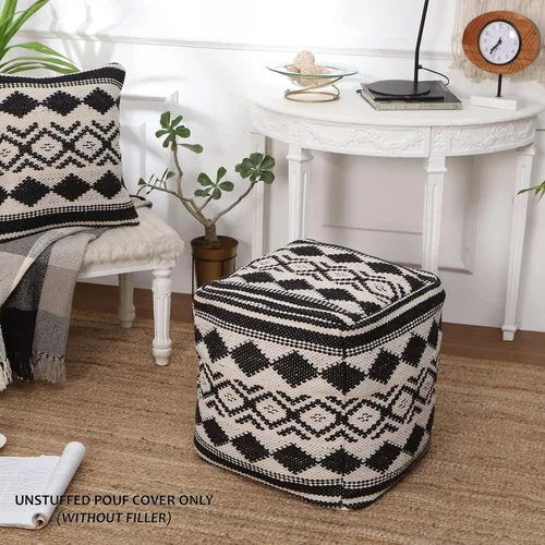 Miniatura 2 de REDEARTH · Puf otomano sin rellenos, con textura, puf, reposapiés para sala de estar, dormitorio, guardería, habitación de los niños; 100% algodón