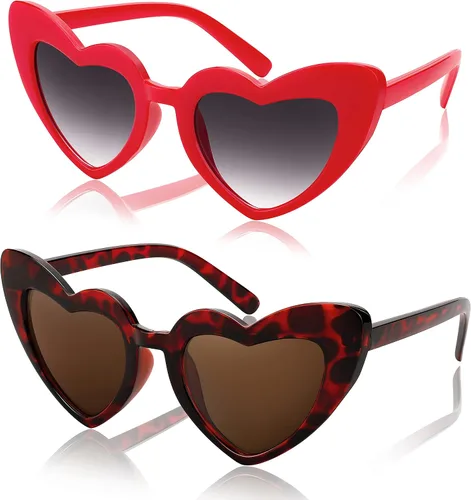 FEISEDY Paquete de 2 lentes de sol vintage con forma de corazón para niñas, gafas de sol para fiestas en la playa, vacaciones, de 3 a 10 años, B2903