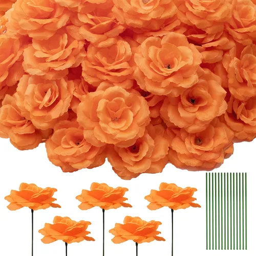 Miniatura 20 de 50 unidades de cabeza de rosa, flores artificiales a granel para manualidades, cabeza de flor de seda de rosa falsa de 3 pulgadas, flores sintéticas