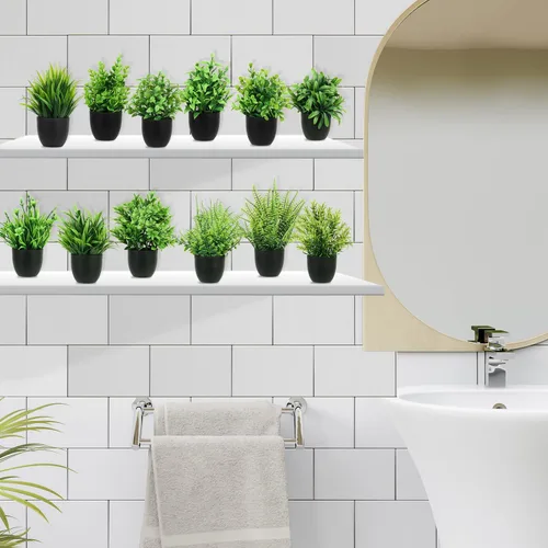 Miniatura 6 de LELEE Plantas artificiales en maceta, 12 piezas pequeñas de eucalipto en maceta de hierba sintética con maceta negra para decoración del hogar
