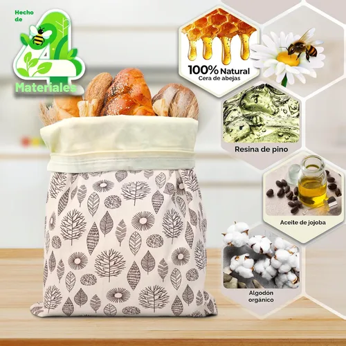 Miniatura 4 de OHIYO Bolsas de pan reutilizables de cera de abeja para congelador y refrigerador, 17 x 13 pulgadas, bolsas de almacenamiento de algodón con forro