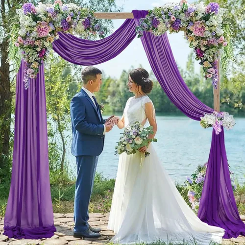 Miniatura 2 de FUHSY Cortinas moradas para arco de boda, 6 yardas, 2 paneles de tela de gasa, cortinas de techo para bodas, cortinas moradas para telón de fondo