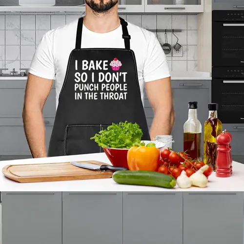 Miniatura 5 de LEVLO Divertidos regalos para panaderos con texto en inglés "I Bake So I Don't Punch People in The Throat", delantal para cupcakes, regalo