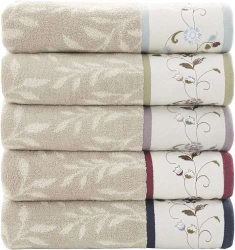 Miniatura 10 de Madison Park Serene - Juego de toallas de baño 100% algodón con diseño floral lujoso bordado en algodón jacquard, toallas decorativas para baño