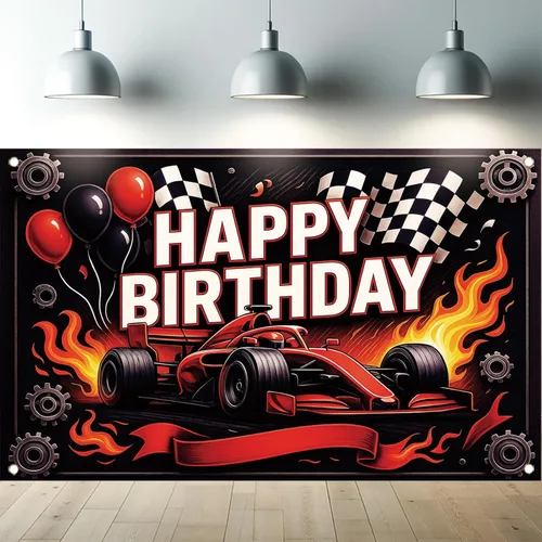 Telón de Fondo Pancarta de Feliz Cumpleaños de Carreras de Fórmula 1 Fondo de Fotografía de Auto F1 Decoraciones de Fiesta de Carreras Suministros