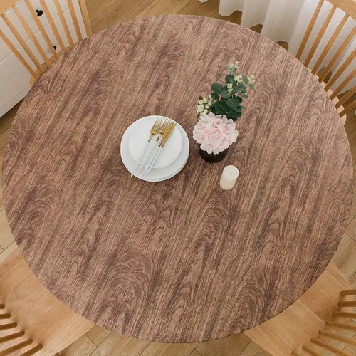 Miniatura 26 de LIBERECOO - Mantel redondo ajustado de vinilo con reverso de franela, borde elástico, impermeable, resistente a las manchas y fácil de limpiar