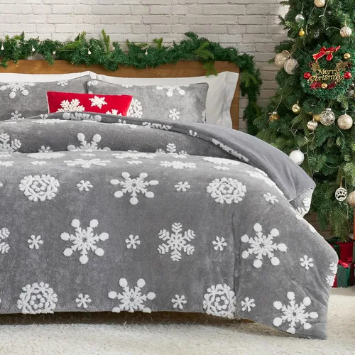 Miniatura 15 de Amélie Home Juego de edredón de Navidad tamaño Queen, juego de ropa de cama de Navidad esponjoso con oso polar, edredón de felpa de forro polar