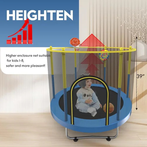 Miniatura 6 de Trampolín de 72 pulgadas para niños con red, trampolín pequeño de 6 pies para interiores y exteriores con aro de baloncesto y tablero de dardos