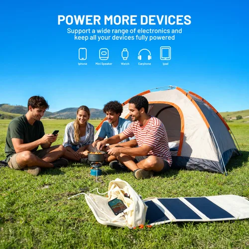 Miniatura 8 de Litheli Cargador de panel solar portátil de 24 W, mini panel solar plegable para camping, senderismo y uso en ventanas, IP54 impermeable, USB
