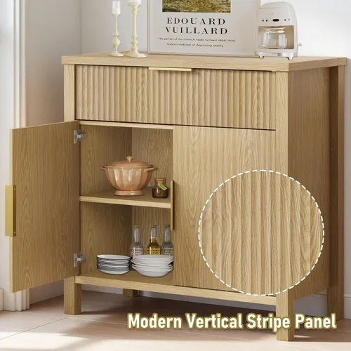 Miniatura 3 de Aparador acanalado de 55 pulgadas con cajones, gran almacenamiento para bufé, 4 puertas y 2 cajones, mesa de consola de café, para comedor, cocina