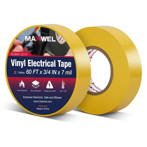 Miniatura 7 de Cinta eléctrica amarilla de vinilo – 3/4 pulgadas 60 pies, cinta eléctrica de PVC ignífuga, resistente al agua, clasificada hasta 600V, grado
