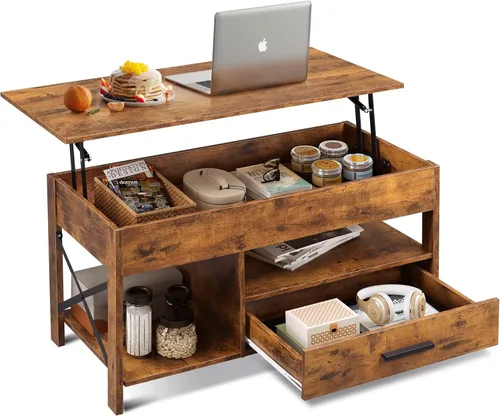 Miniatura 10 de WLIVE Mesa de Centro, Mesa de Centro con Tapa Elevable con 2 Cajones, Gran Almacenamiento y Estante Abierto, Tapa de Mesa Elevable para Sala de Negro
