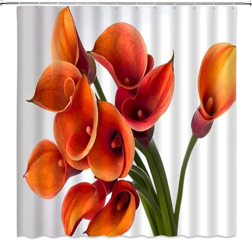 Miniatura 5 de Cortina de ducha de flores naranjas, naranja quemado, lirio de cala, floral, hermoso, romántico, primavera, plantas creativas, tela de poliéster