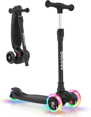 Miniatura 11 de BELEEV Patinetes para Niños de 3 Ruedas Patinete de Empuje para Niños Pequeños Niñas y Niños, 4 Alturas Ajustables, Inclinarse para Dirigir, Ruedas